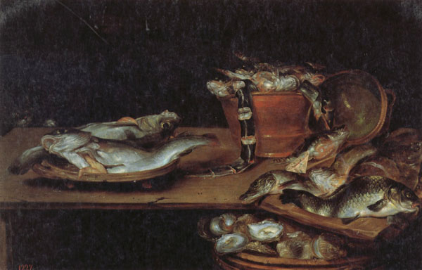 Still Life with Fish,Oysters,and a Cat